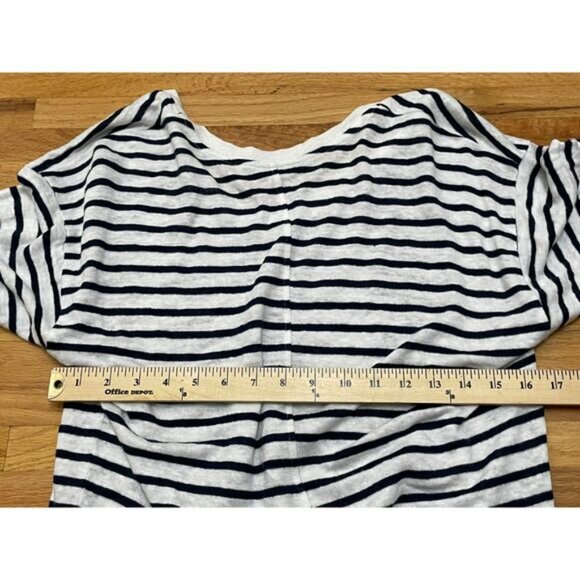 Faherty Oceanside Women's M Blue T-Shirt Linen Striped Oversized Drop Shoulder - Picture 7 of 8